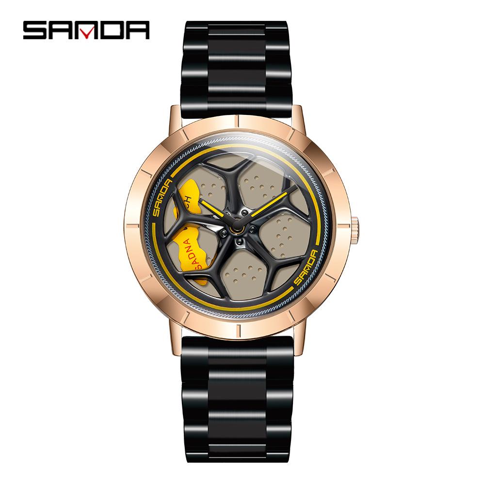 Sanda Men's Trendy Waterproof Quartz Watch with Cool Wheel Design