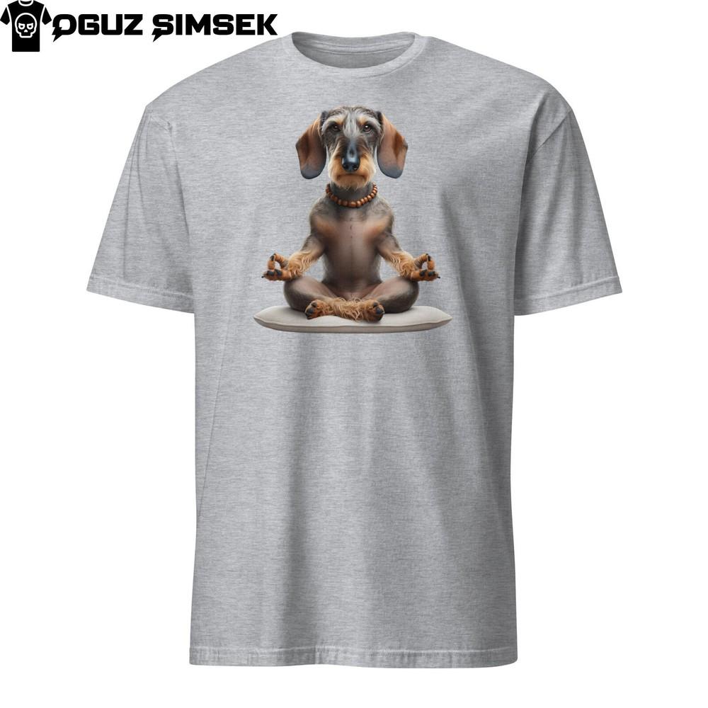 Unique Wire-Haired Dachshund Meditating Yoga Unisex T-Shirt | Cute Dog Tee