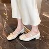 Light luxury word with Mary Jane shoes thick heel single shoes bow fattened and widened large size women's shoes