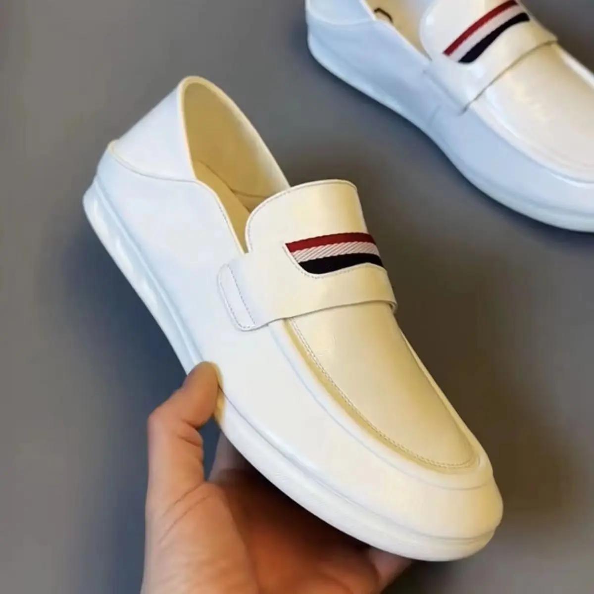 

Men Genuine Leather Casual Shoes Fashion Comfortable Flat Shoes Young Man Handsome Slip-on Loafers 38 белый
