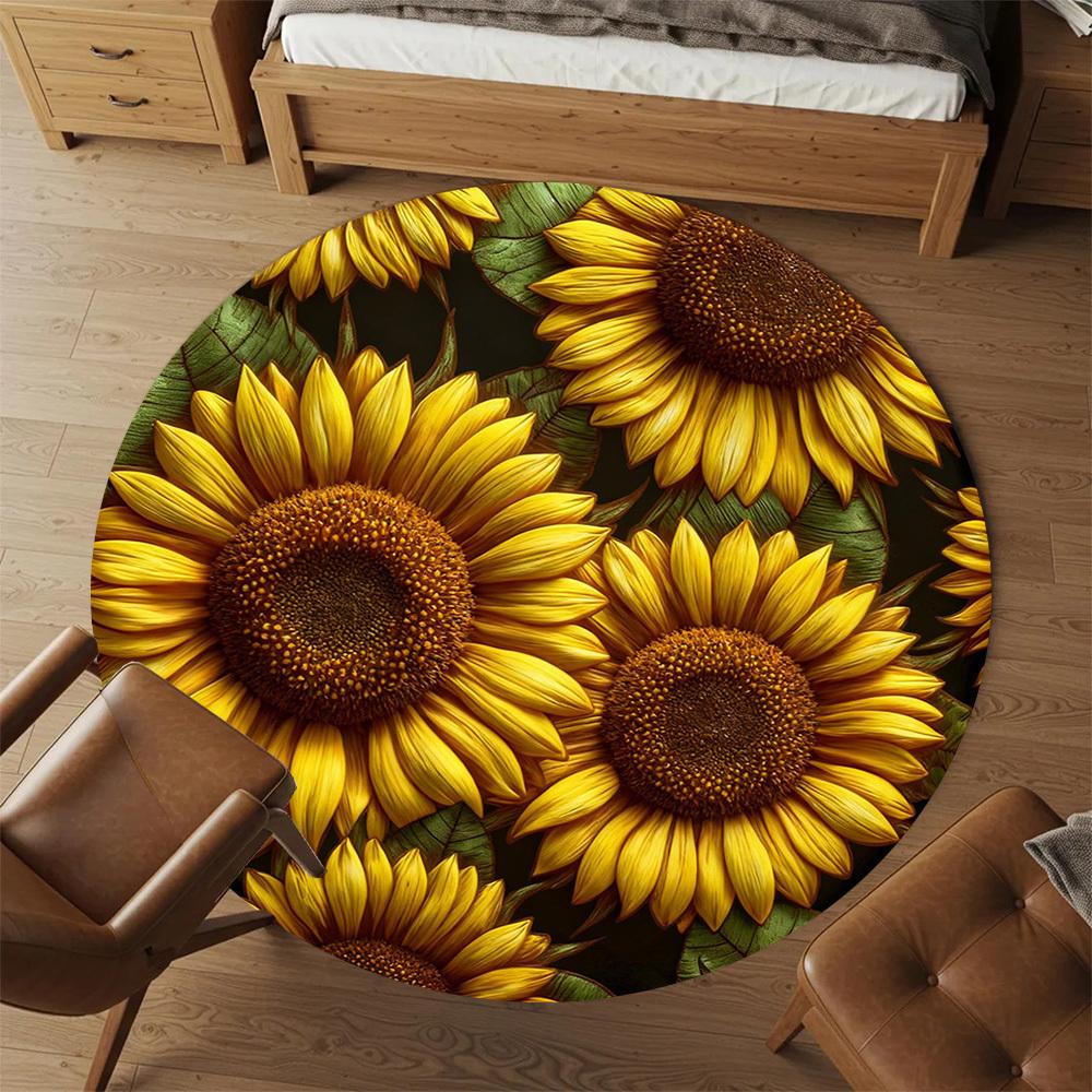 1pc Sunflower Pattern Round Chair mat office Area Rug - Non-Slip, Floor Mat for Office, Bedroom, Ideal home decor gift p0105094