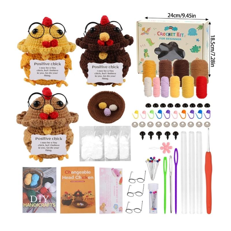 Animal Crochet Kits Chick Crochet Yarn Set Crochet Needle Crochet Starter Kits with Stitching Markers Push Pin Thread