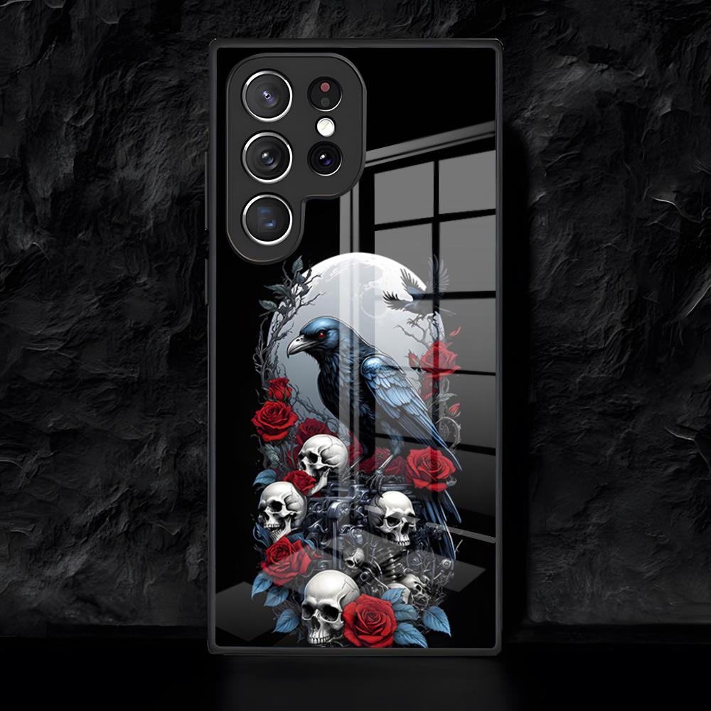 Gothic Patterns Raven Skulls Phone Case For Samsung S26 S25 Edge Ultra 24 23 22 21 Ultra Plus Fe A55 56 15 4G 5G Glass Cover