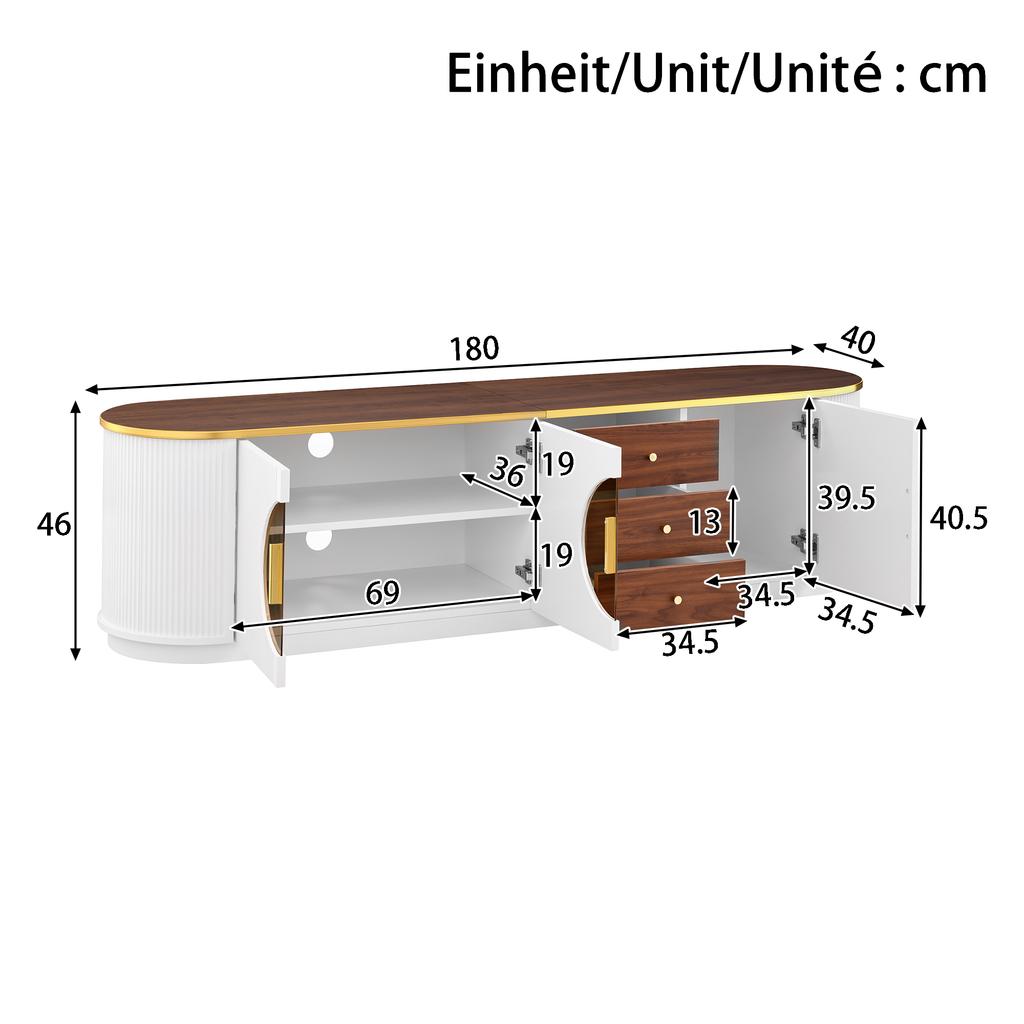 Luxury Style TV Cabinet, Lowboard, Brown Glass, MDF Carcass, Aluminum Handles, Rounded Edges, Vertical Groove Look