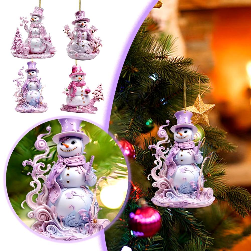 Flat Printing Hanging Pendants Pink Snowman Xmas Tree Ornament Party Supplies