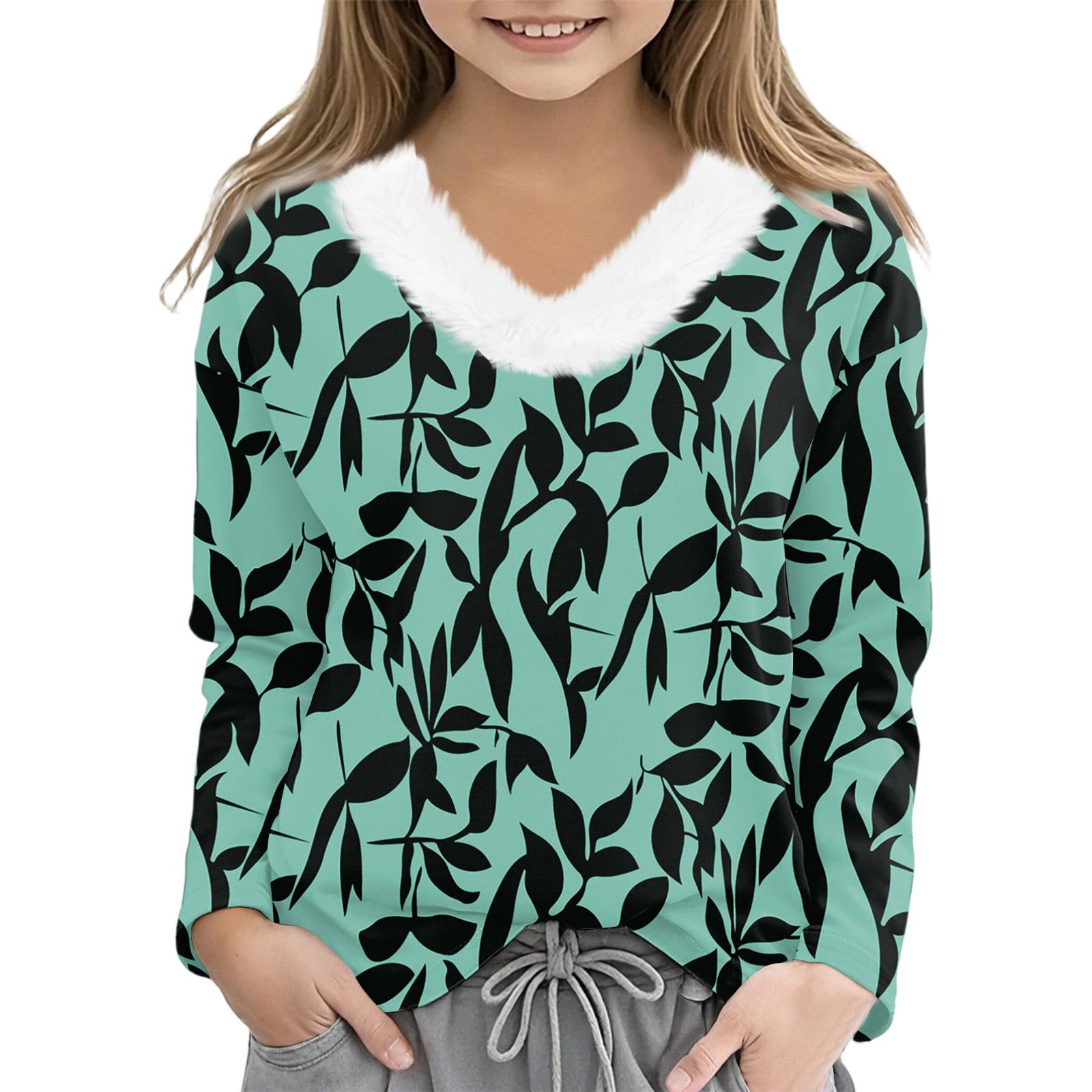 

Рождественские футболки с длинным рукавом для девочек, детская футболка с V-образным вырезом, рождественский принт, топ с длинным рукавом 150