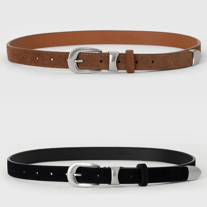 BT8077 Western Metal Loop Suede Belt 24mm 2 Colors