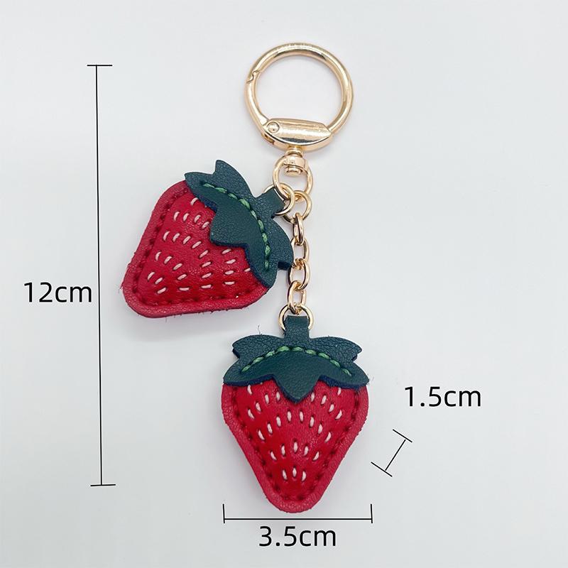 Exquisite High-end Strawberry Bag Pendants High-quality Leather Keychain Pendants Creative Double Strawberry Hand-stitched Gifts