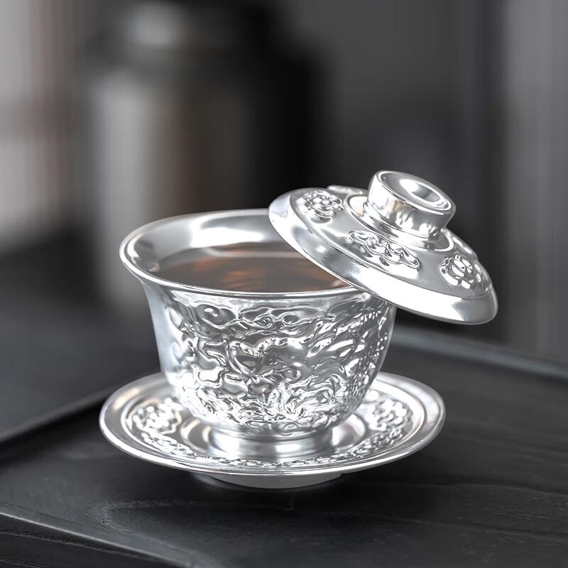 Feiyue Coiled Dragon Silver-Gilt Ceramic Gaiwan Tea Set (3-Piece)