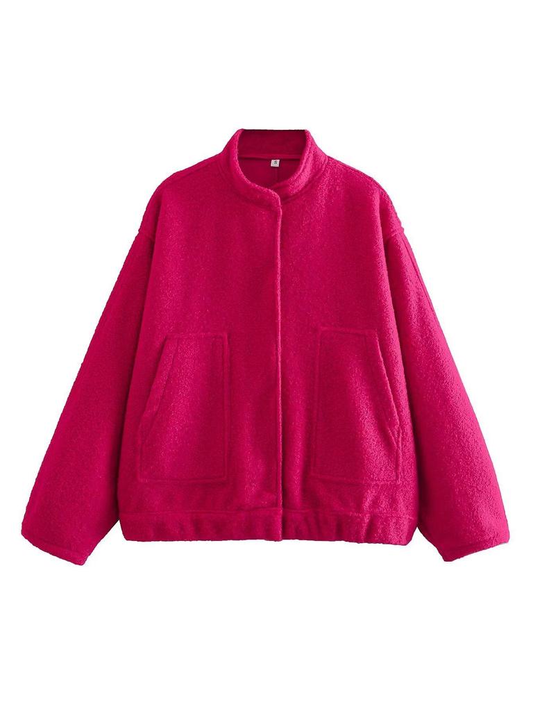 2023 Módní minimalistický vlněný kabát s dlouhým rukávem a kapsami pro podzim a zimu