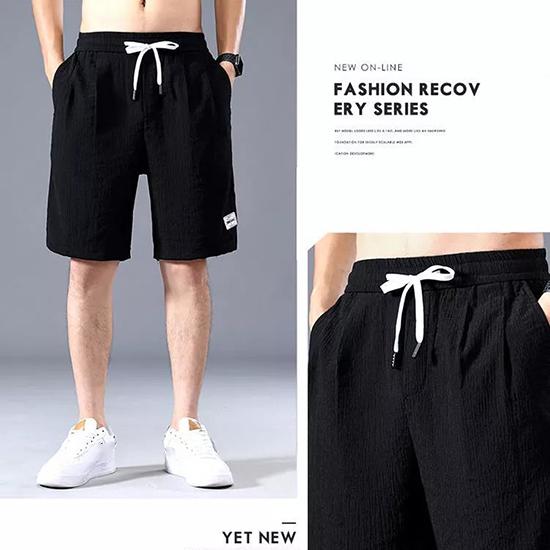 Pantaloni scurți din mătase de gheață pentru bărbați, sport subțiri, capris plisați, picior drept, largi, tendințe la modă, pantaloni casual, pantaloni de plajă