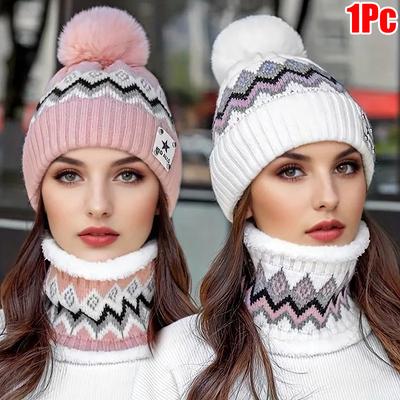 1 Set Strickstoff Bequemes Tragen Warmes Geschenk Weicher Flexibler Schal Outdoor-Sportmütze Winddichte Mütze+Schal
