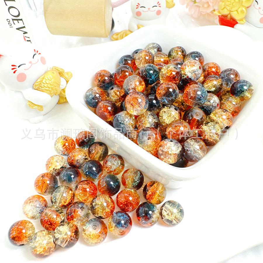 10mm Crackle Glass Round Beads, Loose Spacer Beads DIY Accessories for Bracelet Making 50pcs