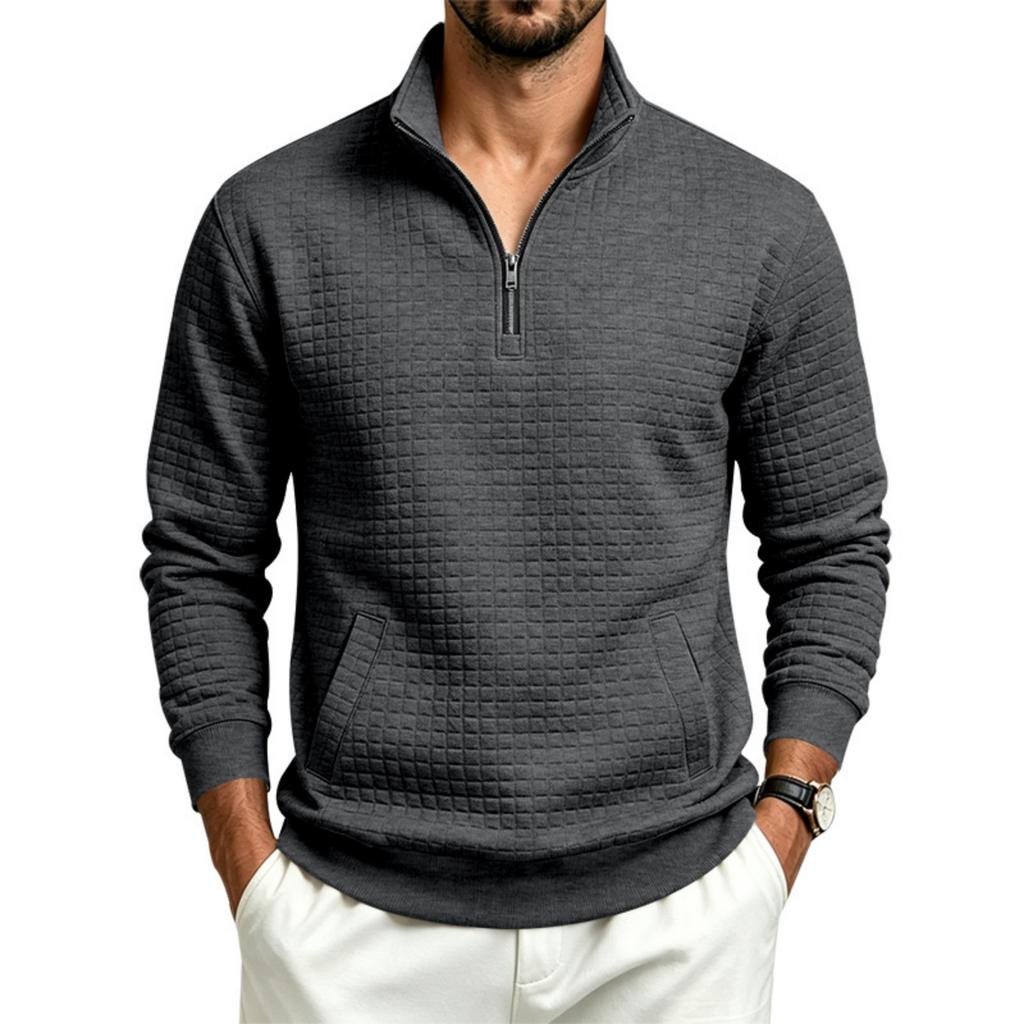 Men's Zip-Up Stand Collar Sweatshirt with Pattern, Loose Fit, Long Sleeve, Casual