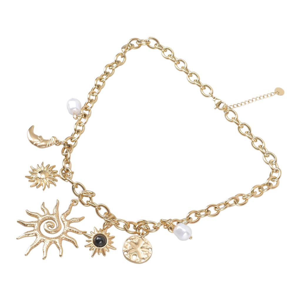 Stainless Steel Moon And Sun Pendant Necklace Adjustable Chain Length Neckchain Dainty Stylish Jewelry Gift For Women