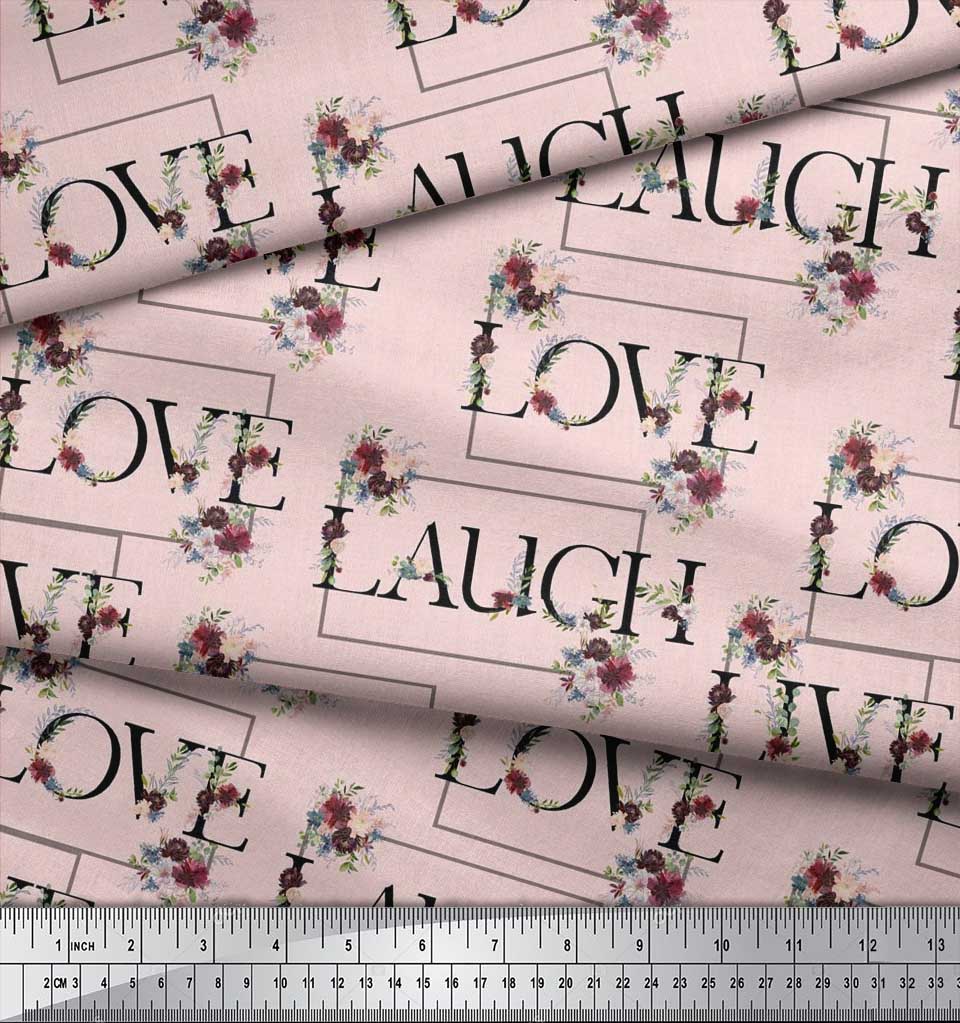 Soimoi Japan Crepe Satin Fabric Floral Love Text Fabric Prints By Metre 42 Inch