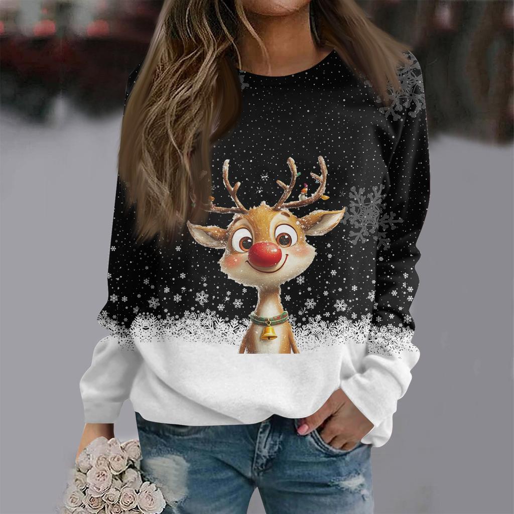 Women's Casual Fashion Print Long Sleeve O-Neck Pullover Top Blouse
