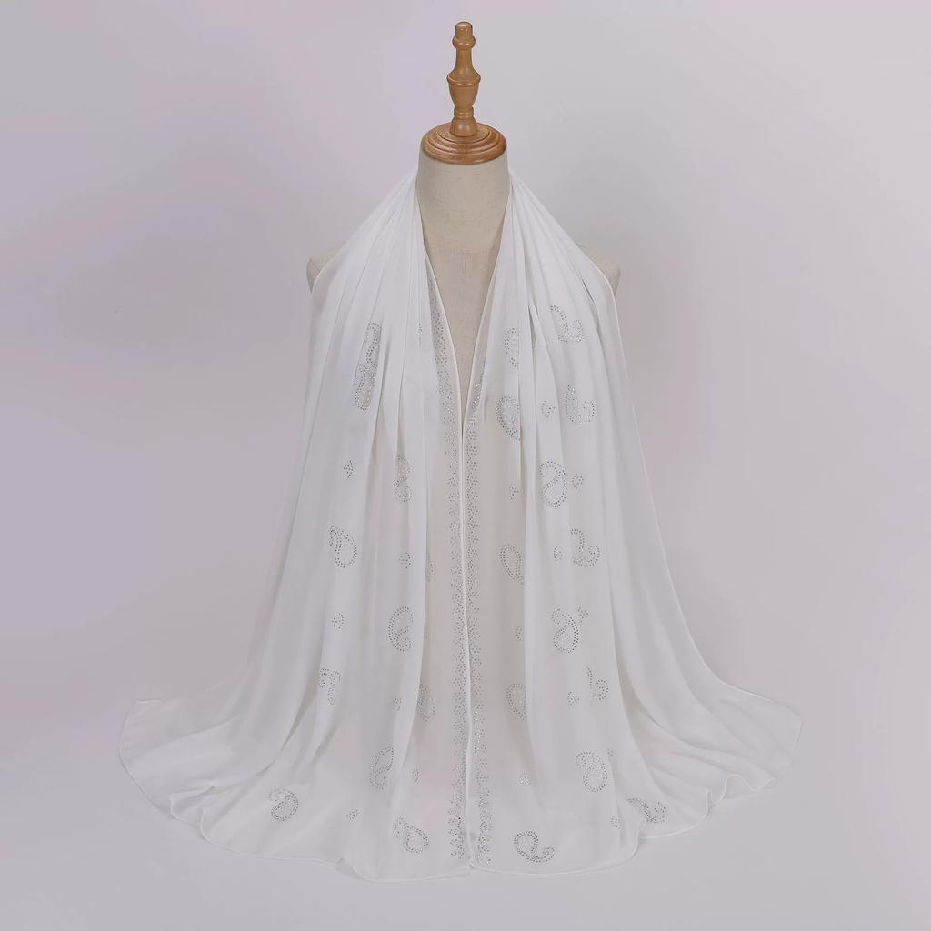 Diamond Pearl Chiffon Hijabs For Women Muslim Fashion Long Shawl Head Wrap For Women Turbans For Women Ramadan Turban Femme
