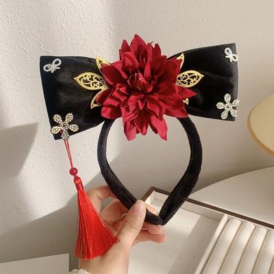 Retro Rhinestone Ancient Style Headwear Cloth Pearl Hanfu Hair Hoop Flower Antique Chinese Style Headband Women