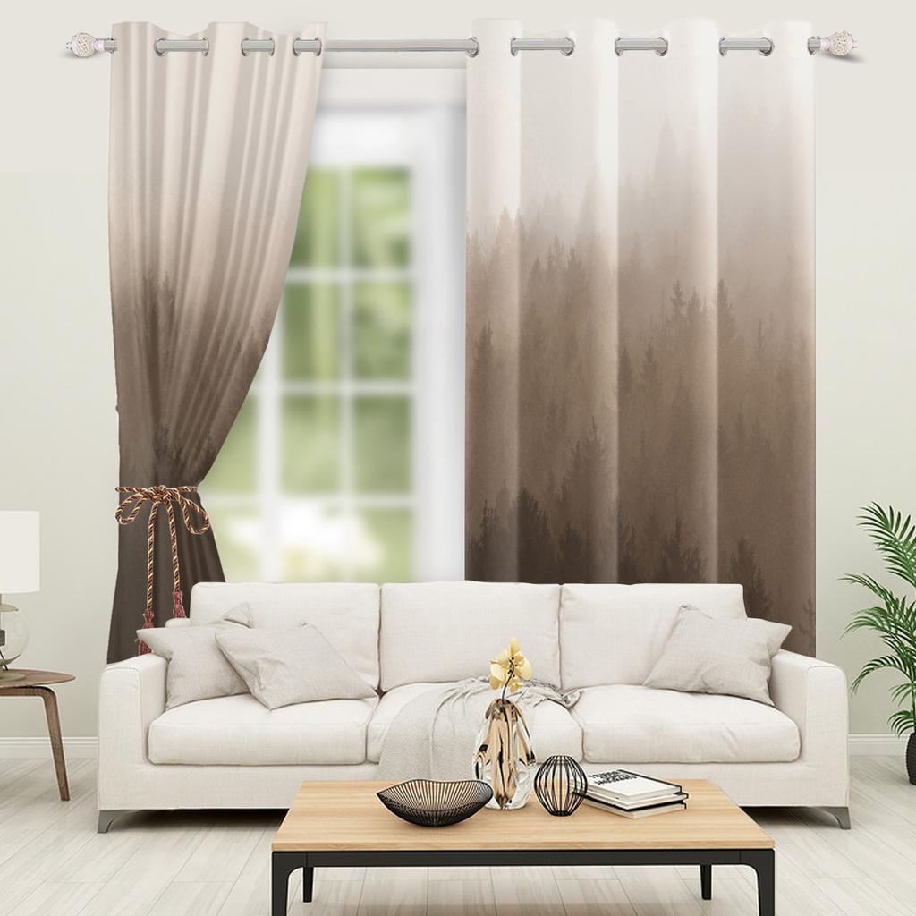 Misty Forest Landscape Curtains Gradient Nature Printed Living Room Bedroom Window Drapes Top Curtain Blackout For Made Of Polyester With Grommet