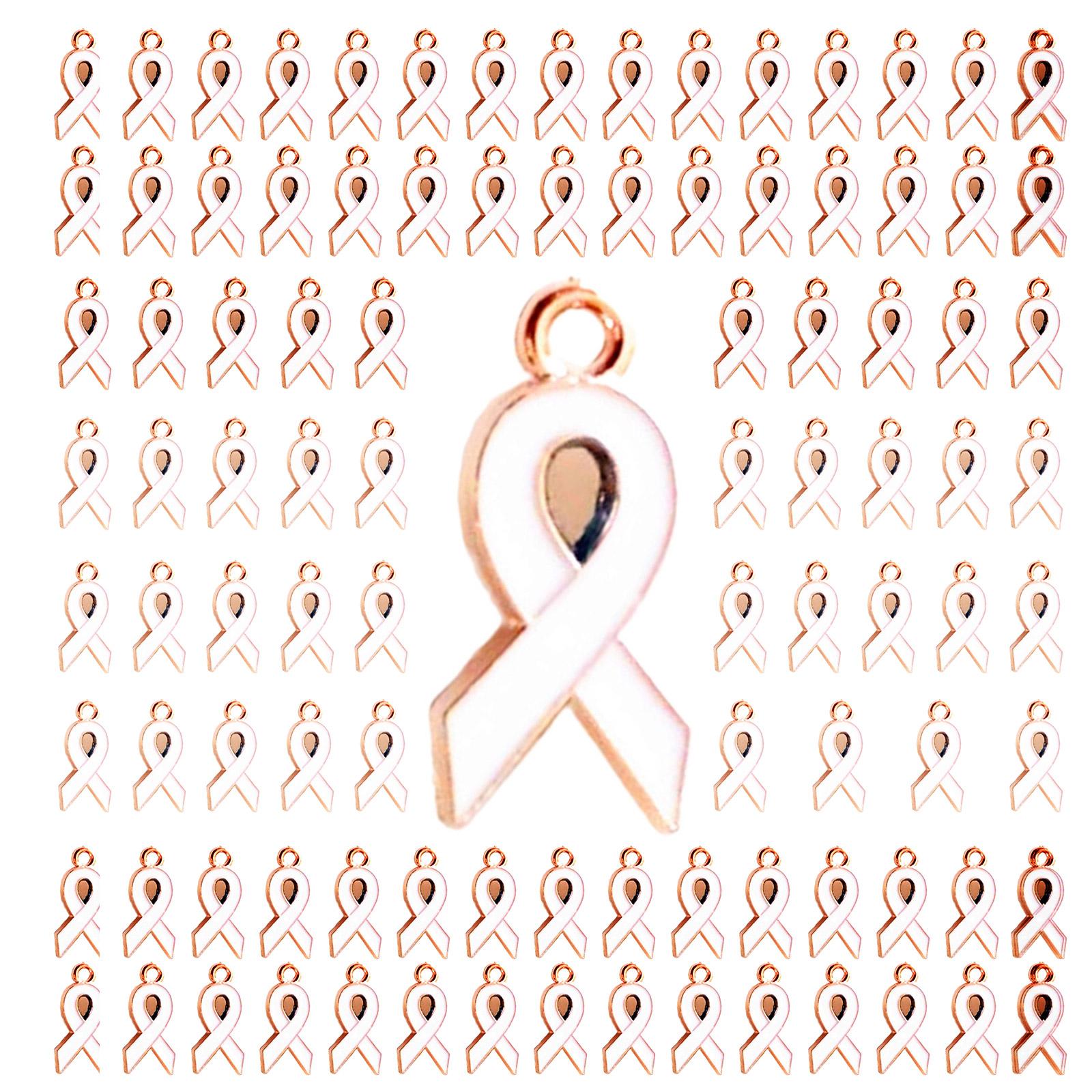 

100Pieces Ribbon Pendants Long Lasting Breast Cancers Awareness Charm Hope Ribbon Pendant DIY Earring Dangle Accessory белый