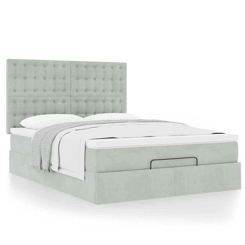 Ottoman Bed with Mattress Light Grey 140x190 cm Velvet