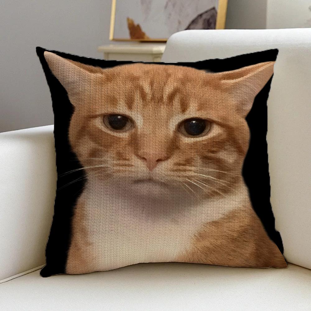 P-Funny Cat Meme Cushion Cover Natural Linen Pillowcase Set, All-In-One Decor For Sofa, Bedroom & Chair
