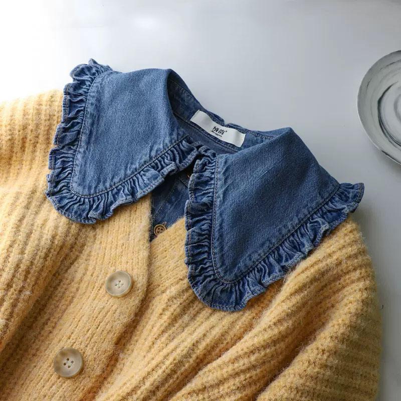 Fashion Denim Fake Collar Shirt Women Ruffle False Collars For Woman Detachable Lapel Half Shirt Tie Ladies False Blouse Collar