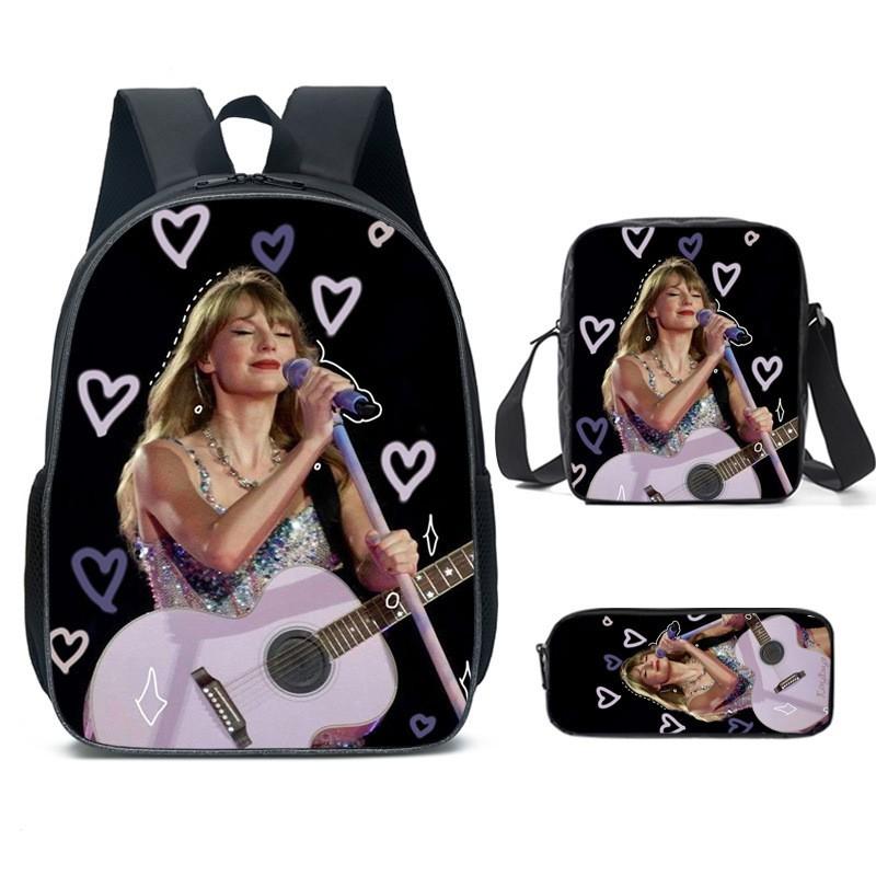 Taylor Swift Themed Kids School Backpack Set Elementary Students Oxford Fabric Breathable Lightweight With Padded Straps