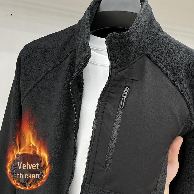 Men s Sherpa Fleece Stand Collar Jacket - Warm, Velvet-Thickened, Fashionable Zipper for Autumn/Winter. In Stock. XXXXL