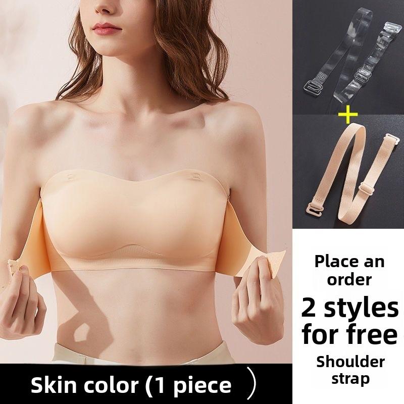 

Бесшовный бюстгальтер-бандо без бретелей для женщин, Невидимый беспроводной бюстгальтер пуш-ап, Комфортный бралетт-топ-труба L бежевый