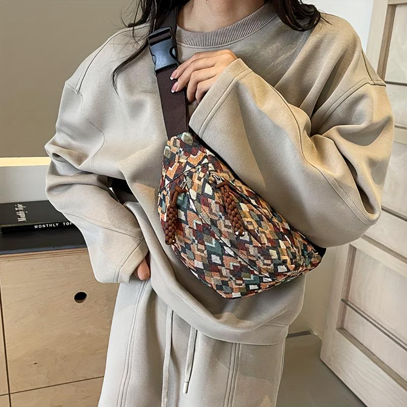 Vintage Crossbody Running Bag for Women Stylish Waist Pack with Adjustable Strap, Zipper Closure, Perfect for Phone, Keys, Running Accessory