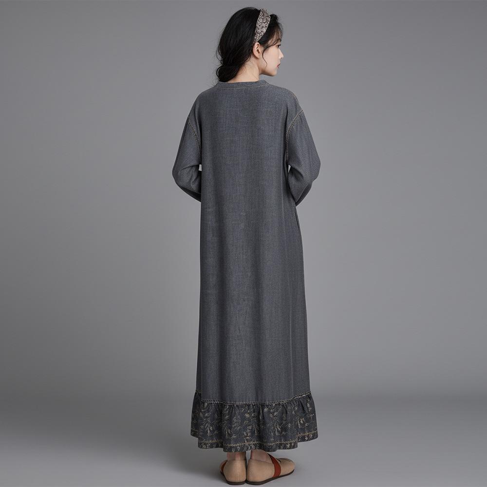 Johnature Women Vintage Dress Spring O-Neck Long Sleeve Patchwork Pockets Button Female Dresses