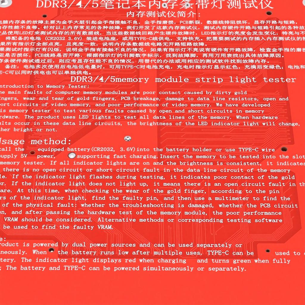 RAM Memory Tester DDR5 DDR4 DDR3 Diagnostic Analyzer Test Card with LED Light Indicator for Laptop Red