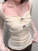 Pure Desire Women's Slim-fit Bow Square Neck Long-sleeved T-shirt for Early Spring