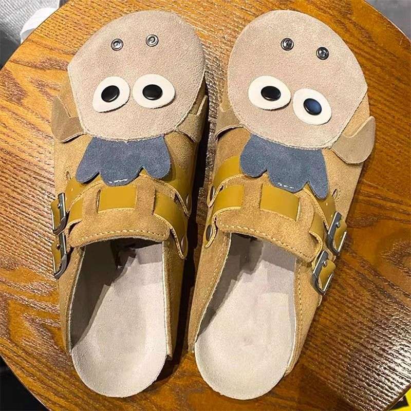 Unitie Birken shoes bag head shoes women's summer cartoon cute student bag heel round head fashion half drag Boken lazy shoes