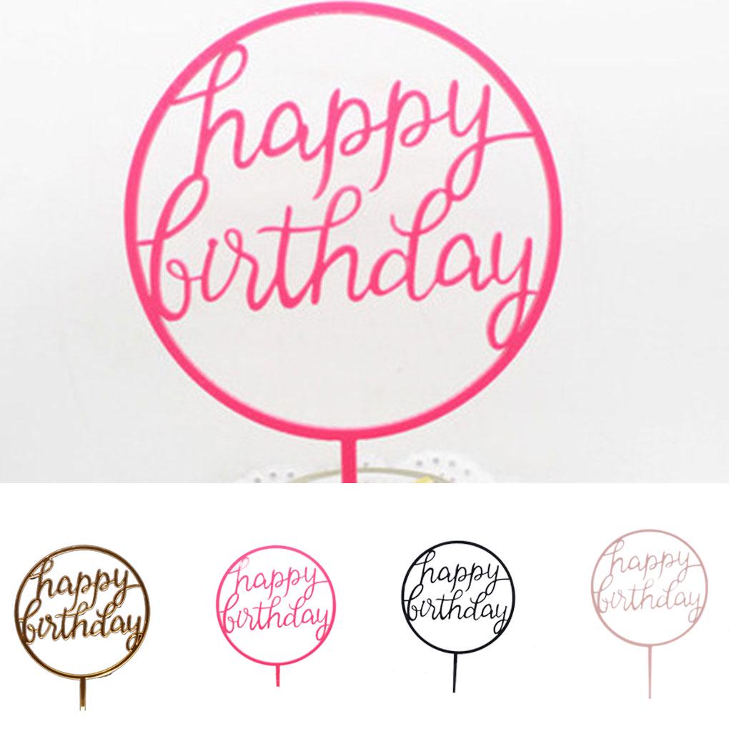Round Cake Topper Wedding Birthday Party Gifts Dessert Insert Stick Kids Happy Birthday Decorative Topper