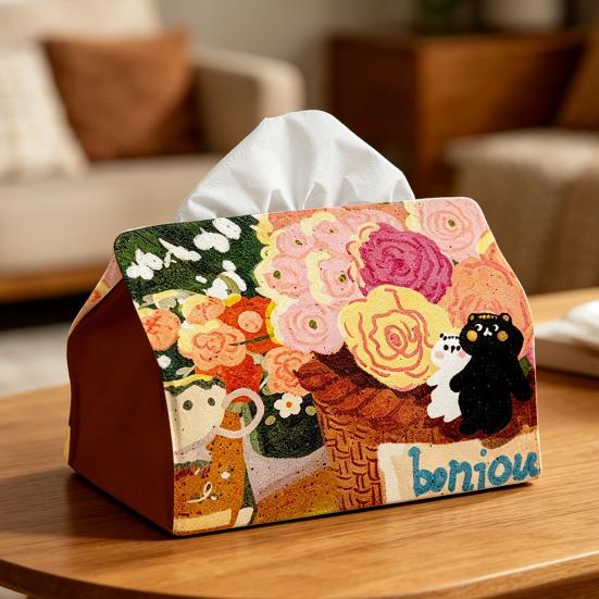 Tissue Box Rectangular Napkin Holder with Oil Painting Design Resistant To Fading Dispenser for Home Office Bathroom Kitchen Bedroom