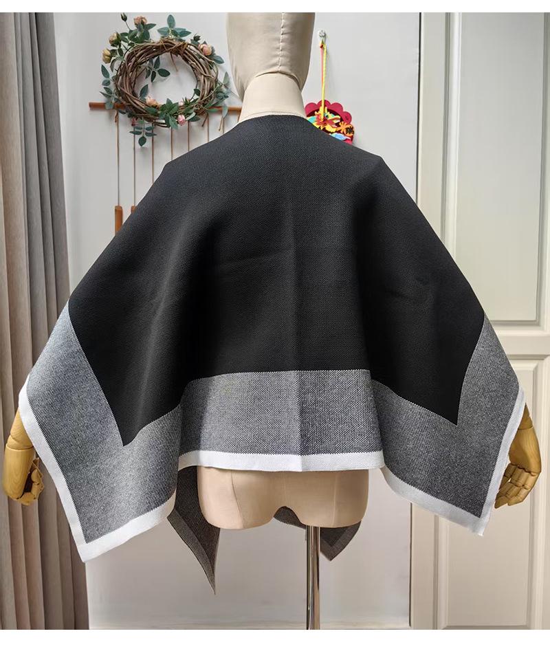 Hochwertiger gestrickter Schalmantel für Damen: Warme Herbst-/Winter-Colorblock-Oberbekleidung