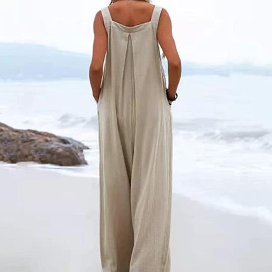 Damski kombinezon jednokolorowy, etniczny, luźny, z szerokimi nogawkami, głębokim kroczem, letni kombinezon Codzienne ubrania