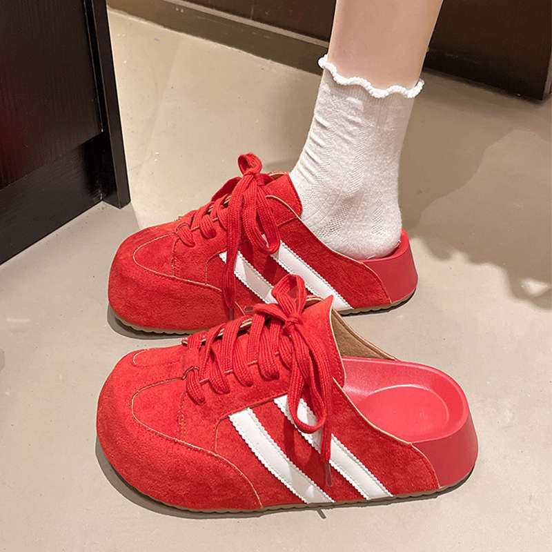 2025 Spring and Summer New Fashion Korean Version Lace-up German Training Shoes Casual Style Versatile Inner Height Increase Soft Sole Bag Head Half 