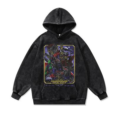 American High Street Retro Hooded Sweater Autumn And Winter Cartoon Digital Direct Injection Printing Washed Hoodie Men