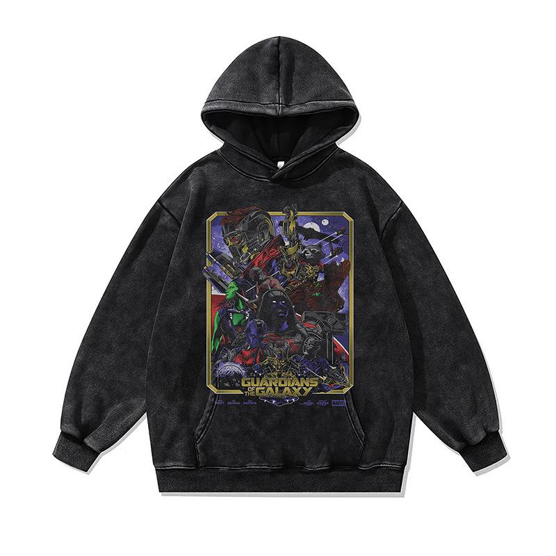 Cartoon Digital Direct Injection Printing Hooded Sweater Oversize Retro Washed Old Hoodie For Men And Women