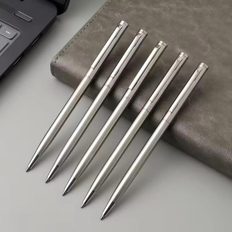 Twist Type Ballpoint Pen Elegant Silver Appearance Medium Tip Smooth Writing Pen for Office Supplies