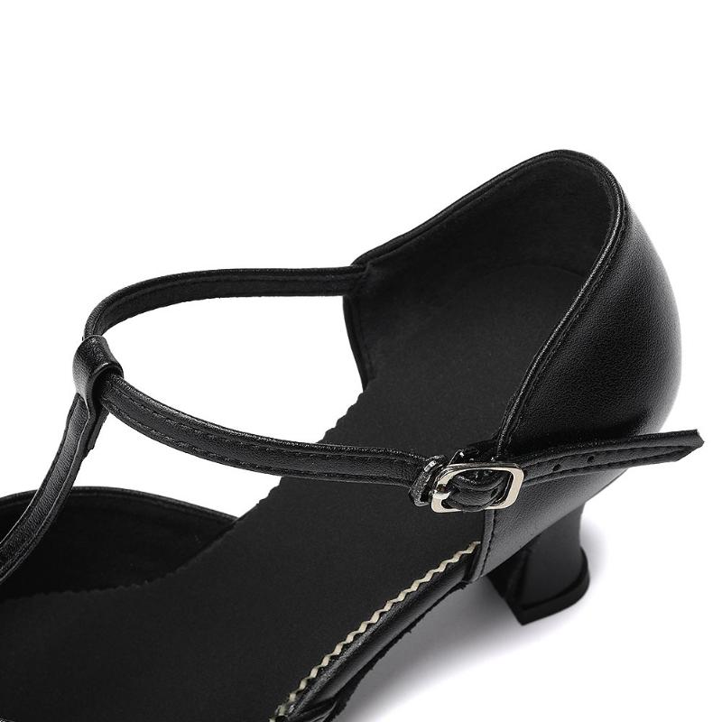 Dámské podpatky 6 cm Černá kožená obuv s uzavřenou špičkou na moderní společenský tanec Tango