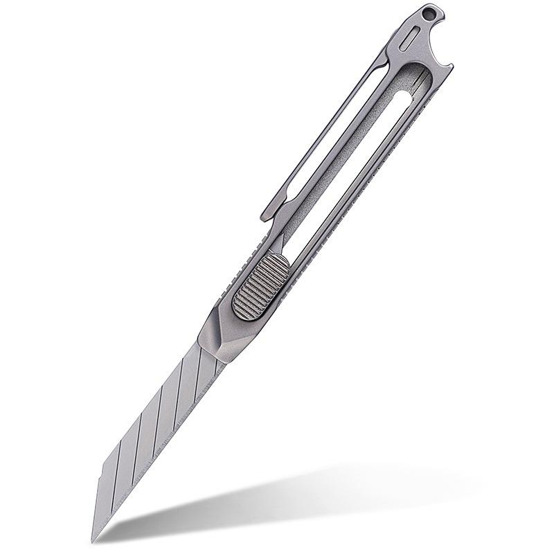 Titanium Alloy Sliding Blade Knife Multitool Bottle Opener Utility knife with 10PCS Replace Blades Keychain Waist Clip Tool