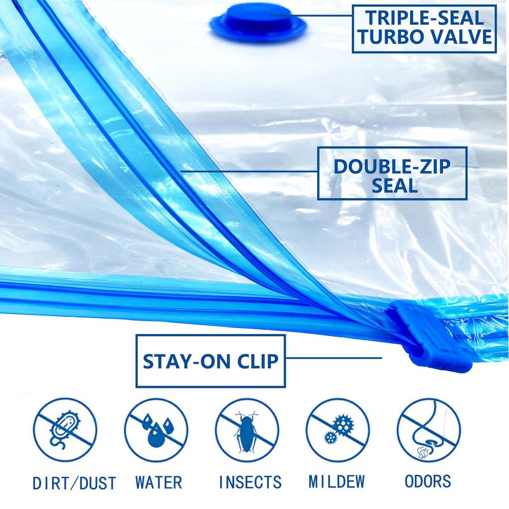 Vacuum Storage Bags, Extra Large Reusable Vacuum Sealer Bags with Double Zip Seal Travel Space Saver Bags for Clothes Bedding