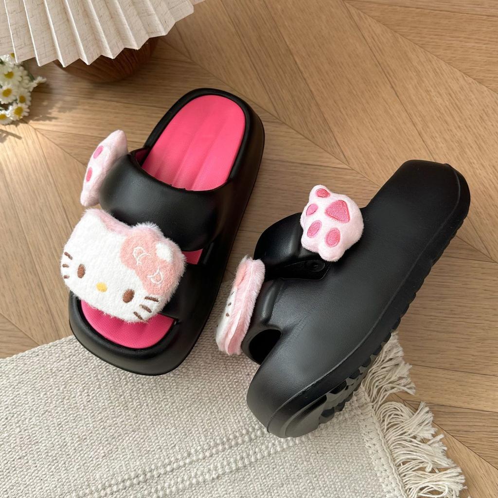 2025 summer new Internet celebrity thick bottom heightening non-slip word cool slippers cute girl heart Hello Kitty slippers outside wear