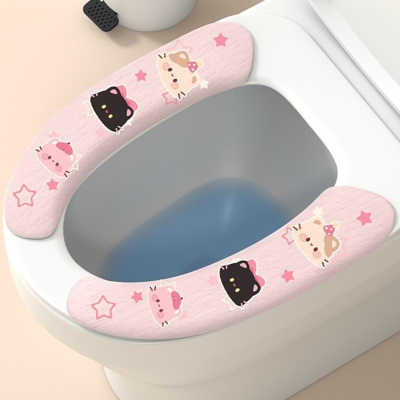 Universal Toilet Seat Cover Soft WC Paste Toilet Sticky Seat Pad Washable Bathroom Warmer Seat Lid Cover Pad Cushion Solid Color