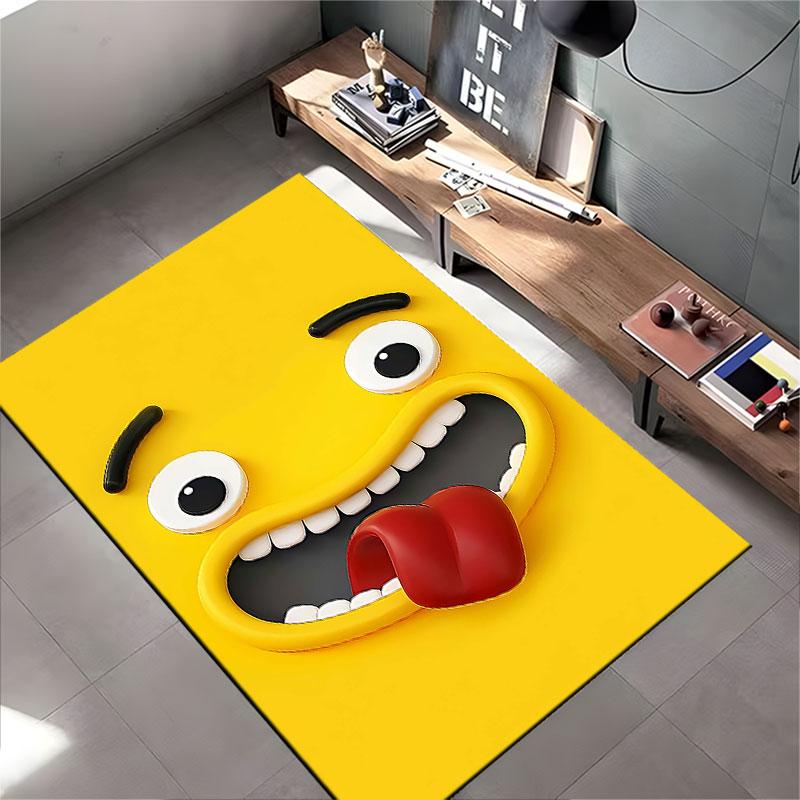 Playful Yellow Face Carpet Suitable As a Non-slip Mat for the Living Room or Bedroom Sofa